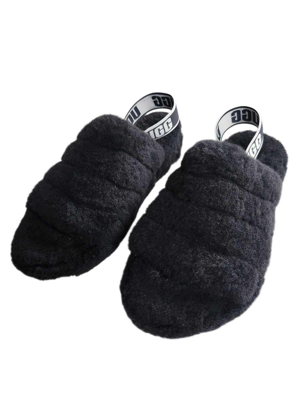 UGG Fluff Yeah Slides Black Shearling Slippers Size 7 Platform Sandals